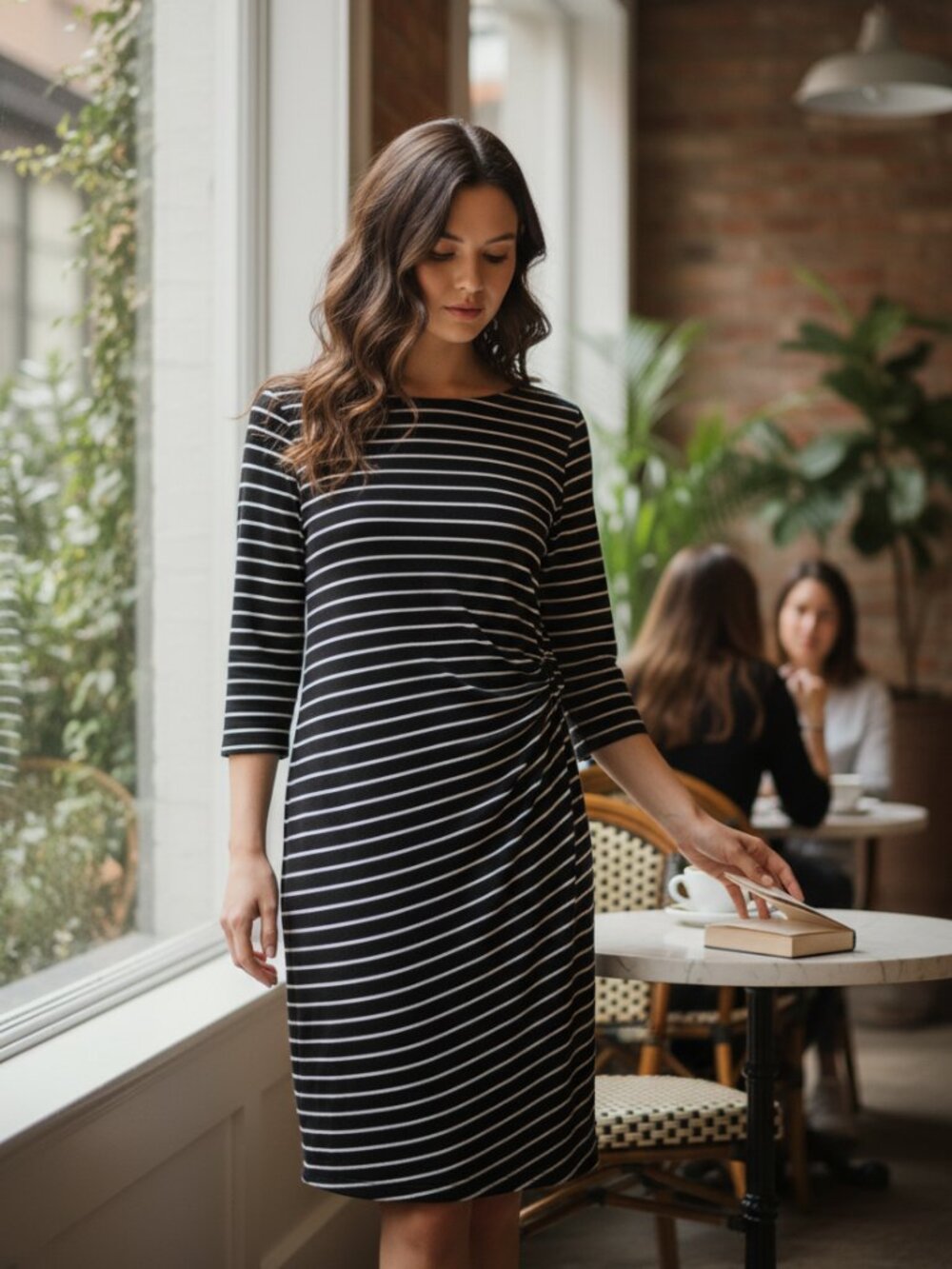 Chico's So Slimming multicolor Striped Ruched Wiggle Dress 3/4 Sleeve size 3 - Picture 4 of 7